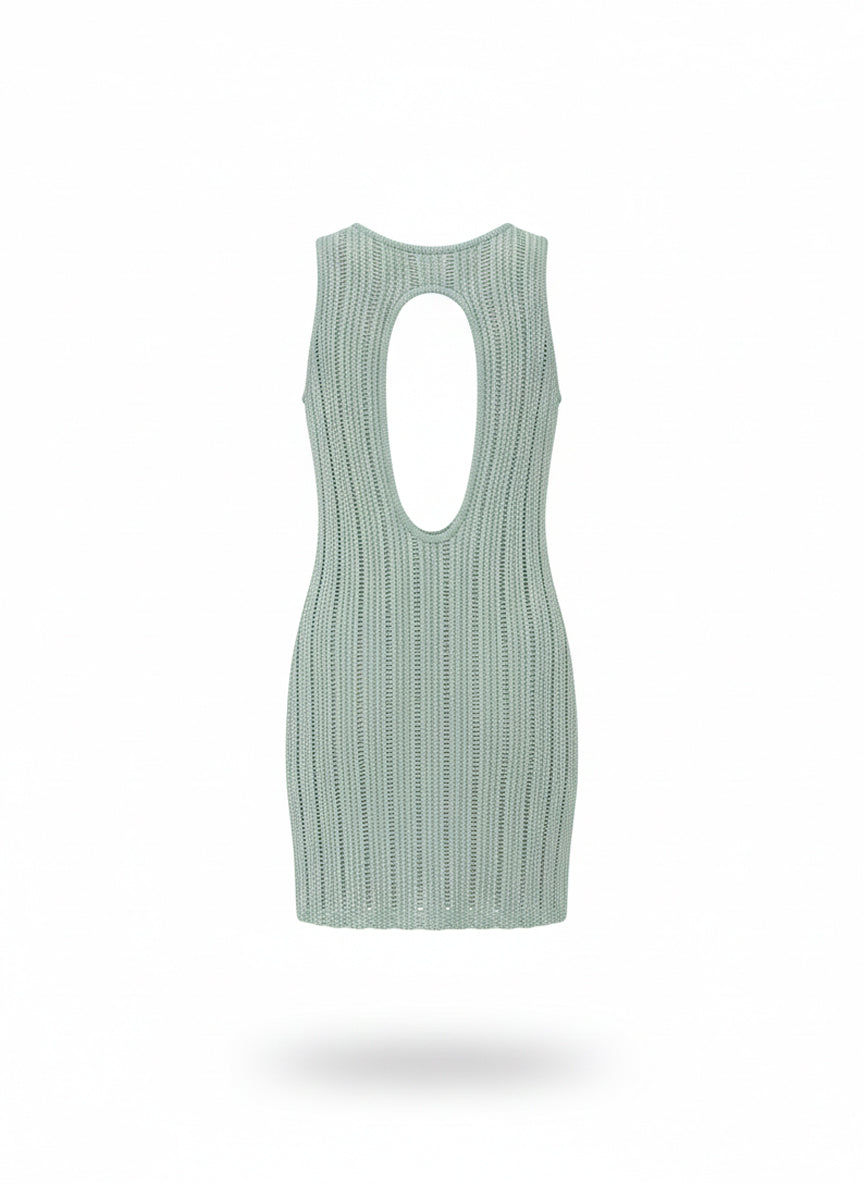 VESTIDO CORTO CALADO ESPALDA ABIERTA - VERDE MENTA