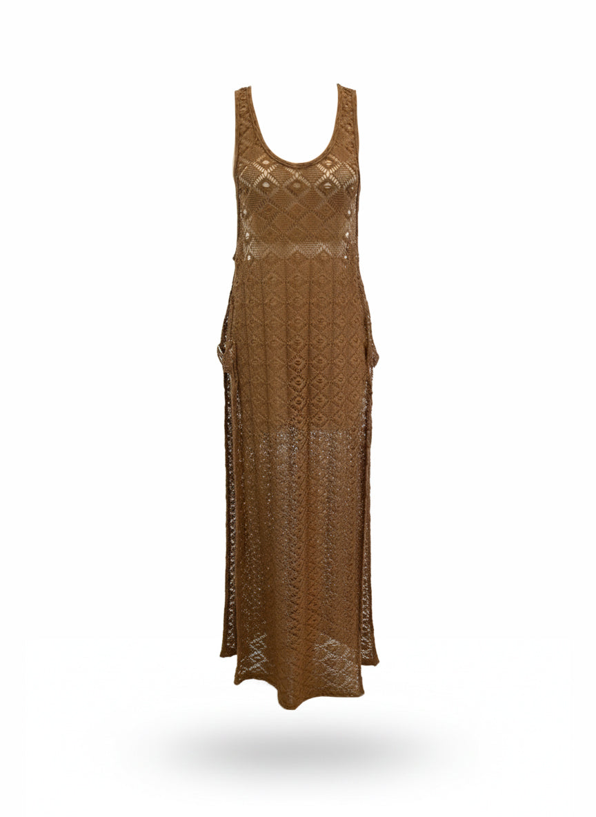 VESTIDO LARGO CROCHET CAFÉ