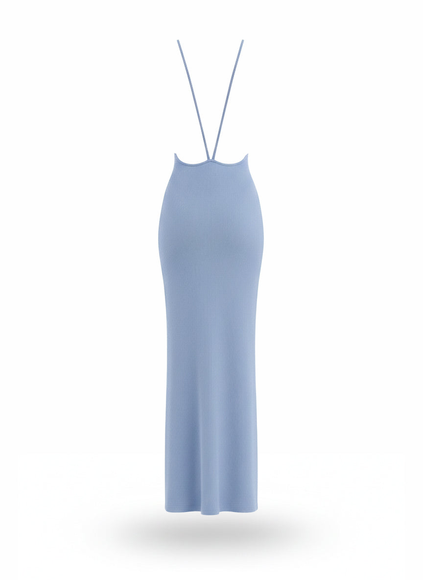 VESTIDO LARGO ACANALADO CON ESPALDA DESCUBIERTA - LILA