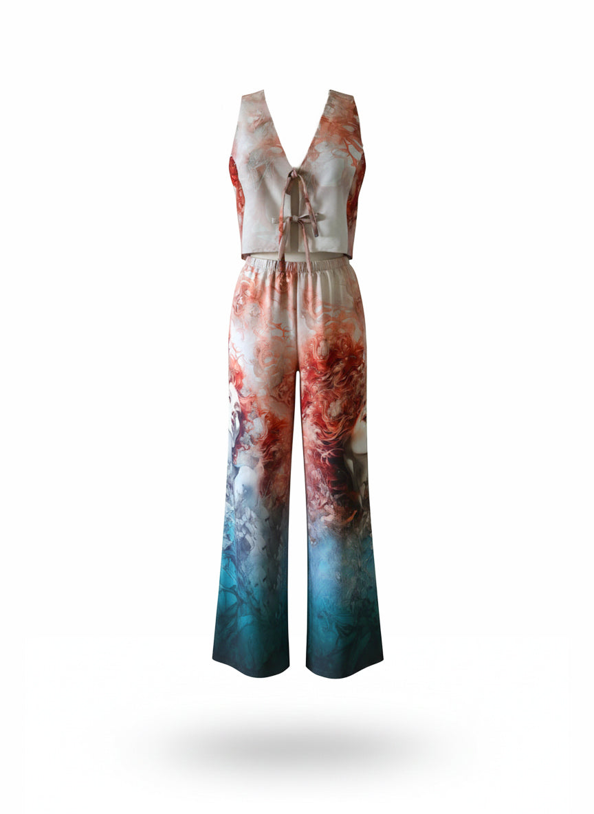 CONJUNTO MUSE - CHALECO CON LAZO Y PANTALÓN - DEGRADÉ ARTISTICO