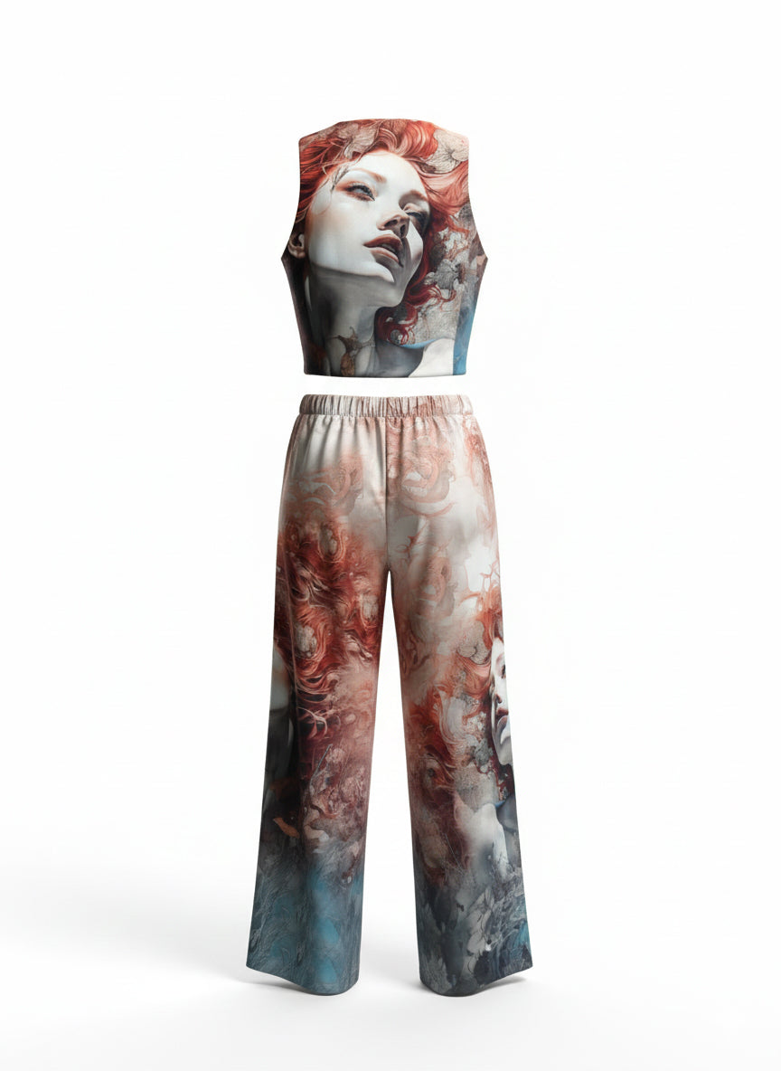 CONJUNTO MUSE - CHALECO CON LAZO Y PANTALÓN - DEGRADÉ ARTISTICO